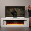 LUNGO (лунго белая эмаль) широкие очаги 60 дюймов на выбор (дрова/кристаллы/3D живое пламя) Цвет и размеры на выбор. Габариты (ШxВxГ): 2000х650х350 мм