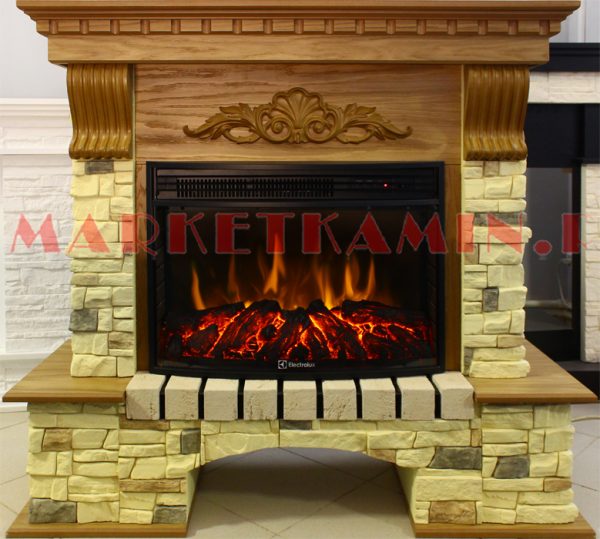 STONE LUXE с узором над очагом (стоун светлый дуб, песочный сланец) Очаги на выбор (LED, 3D, плоские, панорамные) Цвет на выбор. Габариты (ШxВxГ): 1150х1100х420 мм
