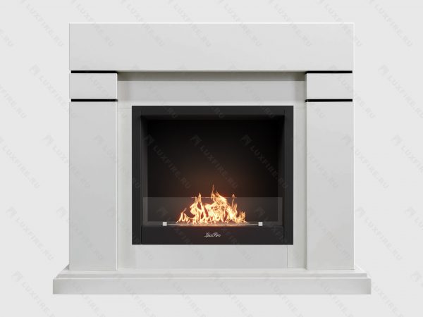 Каминокомплект Lindos - Белый с с биокамином Lux Fire "Фаер Бокс 1-26". Размеры (ВхШхГ; мм)915 × 1190 × 400