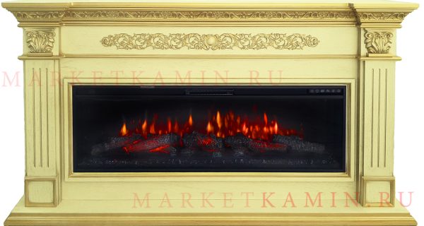 Interflame Елизавета (Светло-бежевый с золотой патиной) Широкий очаг 50". Размеры, мм: 1820 (ш) х 990 (в) х 380 (г)
