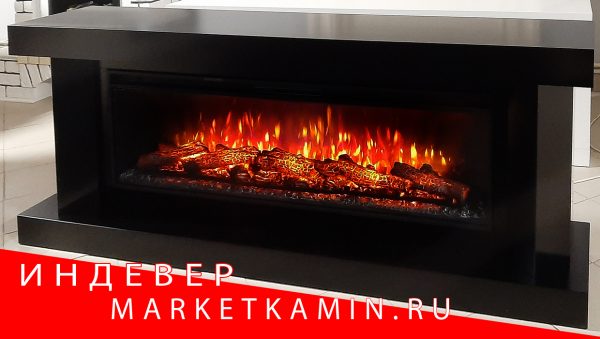 INDEVER (Индевер 180 чёрная эмаль) Очаги 50" на выбор (дрова/кристаллы/3D эффект живого пламени)  Габариты (ШxВxГ): 1800х650х450 мм