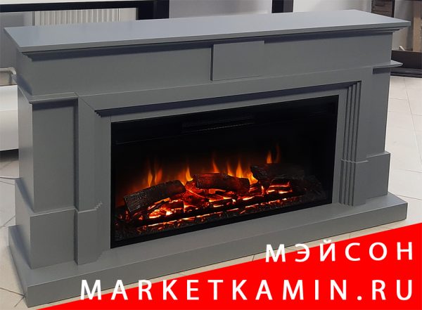 Мэйсон (серая эмаль) очаги на выбор (дрова/кристаллы/паровые 3D) Цвет и размеры на выбор. Габариты (ШxВxГ): 1600х800х420 мм