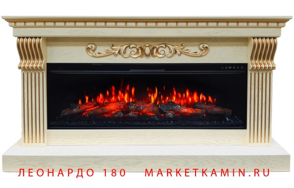 Леонардо Лайт (слоновая кость с золотой патиной) Очаги 50" на выбор (дрова/кристаллы/3D эффект живого пламени) Цвет на выбор. Габариты (ШxВxГ): 1800х900х430 мм