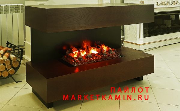 Пайлот (тёмный дуб/чёрный) камин/ТВ-тумба с открытым очагом 3D с живым пламенем (варианты в описании) Габариты (ШxВxГ): 1200х800х450 мм