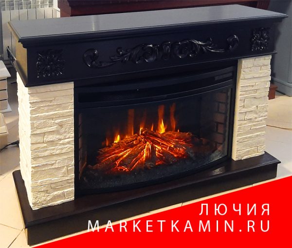 Лючия с камнем (венге/светлый сланец) Новые очаги на выбор (панорамное либо плоское стекло) Габариты (ШxВxГ)1300x850x400 мм