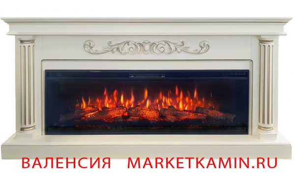 VALENCIA 170 (Валенсия свето-бежевая эмаль, серебряно-золотая патина) Широкие очаги 50" на выбор. Габариты (ШxВxГ)1700x850x350 мм