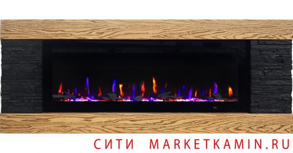 CITY 180 (Сити классический дуб/чёрный сланец) Настенный/напольный камин. Варианты очагов в описании (дрова/кристаллы) Габариты (ШхВхГ) 1800×700х170-250 мм