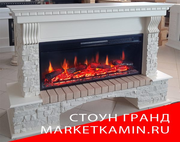 STONE GRANDE 160 (стоун светлое дерево, светлый камень) Очаги на выбор (электро/паровые 3D/био) Цвет и отделка на выбор. Габариты (ШxВxГ): 1600х1050х420 мм