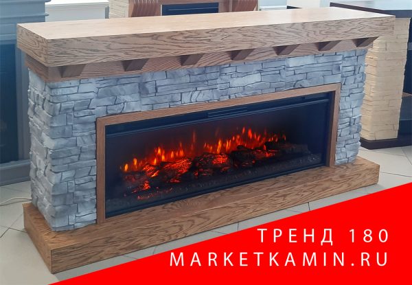 TREND 180 (Тренд классический дуб/серый сланец) Очаги 50" на выбор (дрова/кристаллы/3D эффект живого пламени) Цвет и размеры на выбор. Габариты (ШxВxГ): 1800х900х350 мм