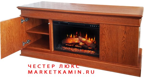Честер Люкс камин-бар, тумба-ТВ (орех с тёмной патиной) с боковыми дверками. Очаги на выбор (LED/3D) Цвет на выбор. Габариты (ШxВxГ)1600x700x450 мм