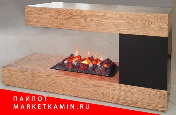 Пайлот камин-бар/ТВ-тумба с консольной полкой с 3-х сторонним обзором пламени с открытым очагом 3D с живым пламенем (варианты в описании) Габариты (ШxВxГ): 1600х800х450 мм
