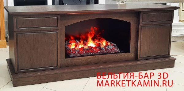 Бельгия камин-бар с дверками, ТВ-тумба (тёмный дуб) Открытые 3D очаги с эффектом живого пламени на выбор. Цвет и размеры на выбор. Габариты (ШxВxГ)1700x650x400 мм