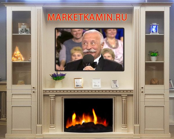Каминный гарнитур Цезарь со шкафами-витринами. Большие очаги на выбор. Цвет на выбор. Габариты (ШxВxГ)2760x2600x400 мм
