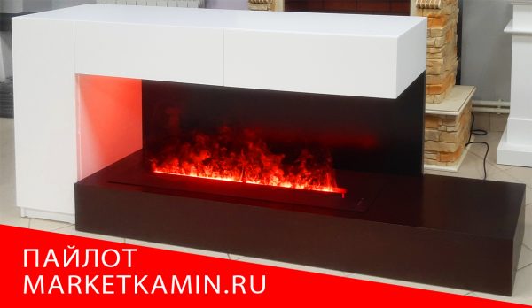 Пайлот. Камин-бар с дверкой и выдвижными ящиками. (Белая эмаль/тёмный дуб) Открытый очаг 3D с живым пламенем (варианты в описании) Габариты (ШxВxГ): 2000х800х450 мм