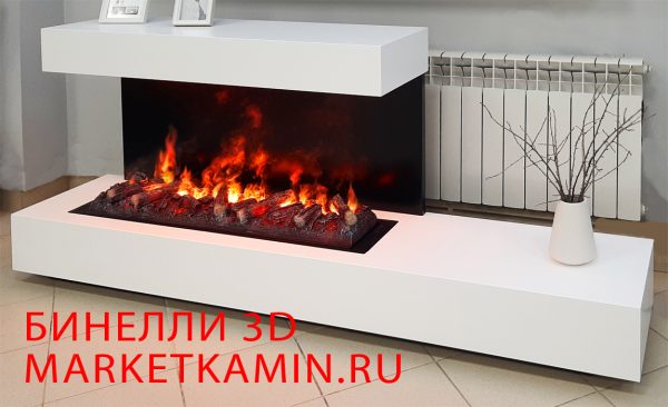 BINELLI 2000 (Бинелли белая эмаль) Линейный асимметричный камин с боковой полкой. Варианты очагов смотрите в описании. Габариты (ШxВxГ): 2000х900х400 мм