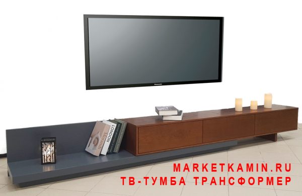 ТВ-тумба № 9 Трансформер с раздвижным корпусом и ящиками (орех/серый) Габариты (ШxВxГ)2000-3500x350x400 мм