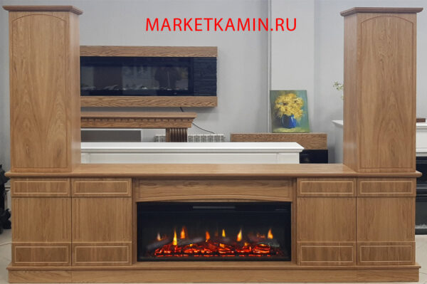 Каминный гарнитур Бельгия (классический дуб) Камин-бар с дверками. Очаги на выбор (дрова/кристаллы) Габариты (ШxВxГ)2800x2000x370 мм