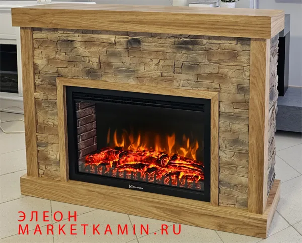 Элеон (Классический дуб/бежево-коричнево-серый сланец) Очаги на выбор (дрова/кристаллы/3D) Габариты (ШxВxГ)1300x950x300 мм