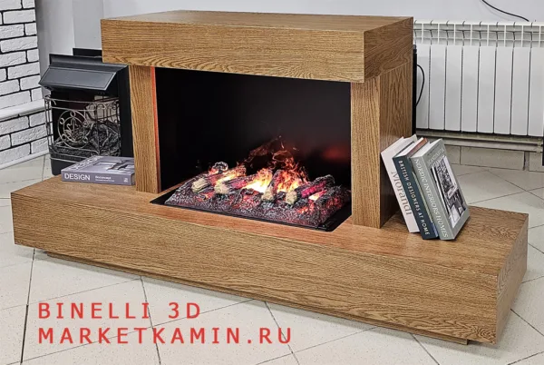 BINELLI 3D (Бинелли классический дуб) Линейный камин с боковыми полками. Очаги с 3D эффектом живого пламени и увлажнением воздуха на выбор (варианты в описании) Габариты (ШxВxГ): 1650х900х400 мм