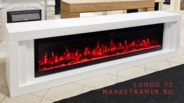 LUNGO 230 (лунго белая эмаль) сверхширокий очаг 72" (дрова/кристаллы) Цвет и размеры на выбор. Габариты (ШxВxГ): 2300х650х320 мм