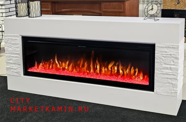 CITY 160 (сити белая эмаль/белый сланец) Настенный/напольный камин. Варианты очагов в описании (дрова/кристаллы) Габариты (ШхВхГ) 1600×800х170-250 мм