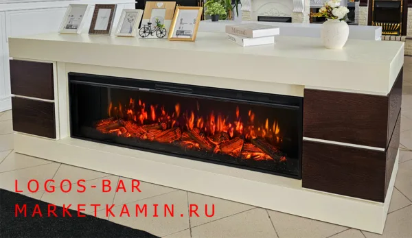 Логос Камин-бар с дверками (слоновая кость/венге) новые очаги 60 дюймов на выбор (дрова/кристаллы/3D) Габариты (ШxВxГ): 2200х750х500 мм