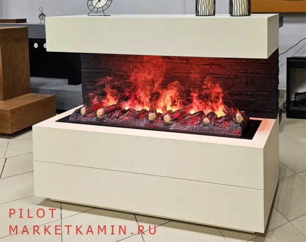 Пайлот (слоновая кость по шпону дуба/чёрный сланец) с выдвижными ящиками. Открытый очаг 3D с живым пламенем (варианты в описании) Габариты (ШxВxГ): 1200х1050х450 мм