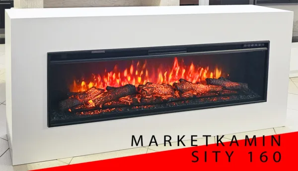 CITY 160 (сити белая эмаль) Настенный/напольный камин. Варианты очагов в описании (дрова/кристаллы) Габариты (ШхВхГ) 1600×800х170-250 мм