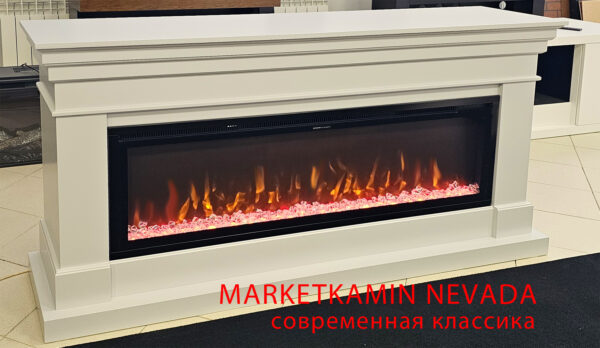 NEVADA (Невада эмаль RAL 7047) очаги 50" на выбор (дрова/кристаллы/паровые 3D) Размеры: ш 1700, в 900, г 350 мм