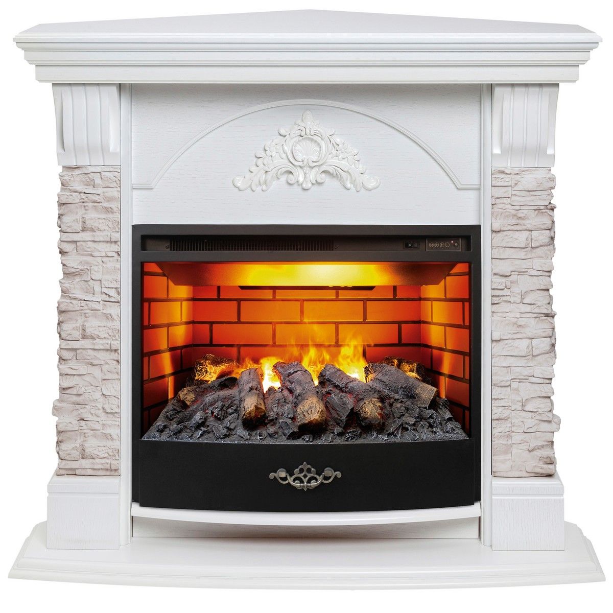 Электрокамин Athena Corner GR с очагом 3D Firestar 25,5. Габариты (ШxВxГ) 108x98.5x80 см