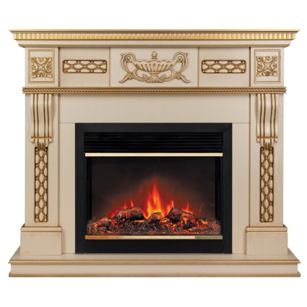 Электрокамин Corsica Lux 25,5/26 WT с очагом Moonblaze Deluxe Brass. Габариты (ШxВxГ) 128x115x37 см