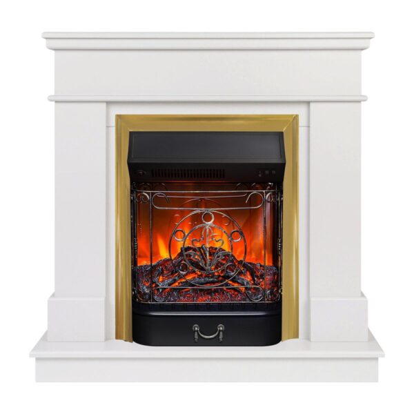 Электрокамин Selena STD WT с очагом Majestic Lux Brass. Габариты (ШxВxГ) 93x93x35 см