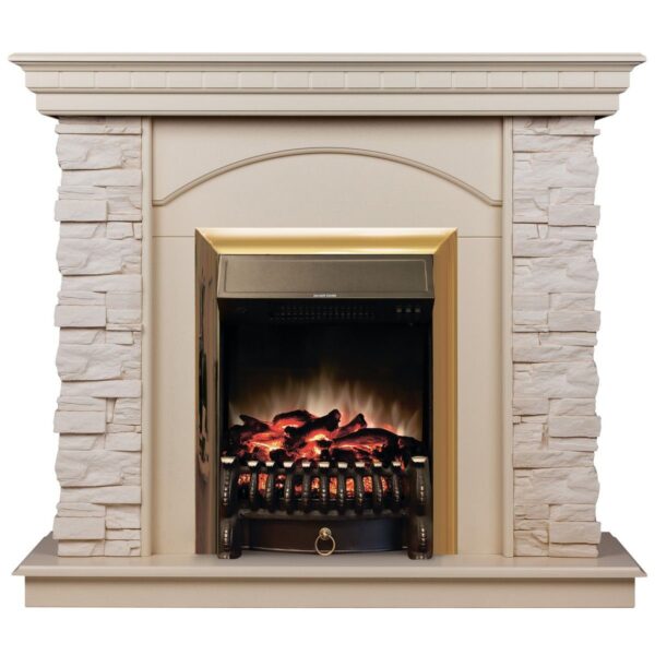 Электрокамин Elford WT с очагом Fobos Lux Brass. Габариты (ШxВxГ) 98x97x30 см
