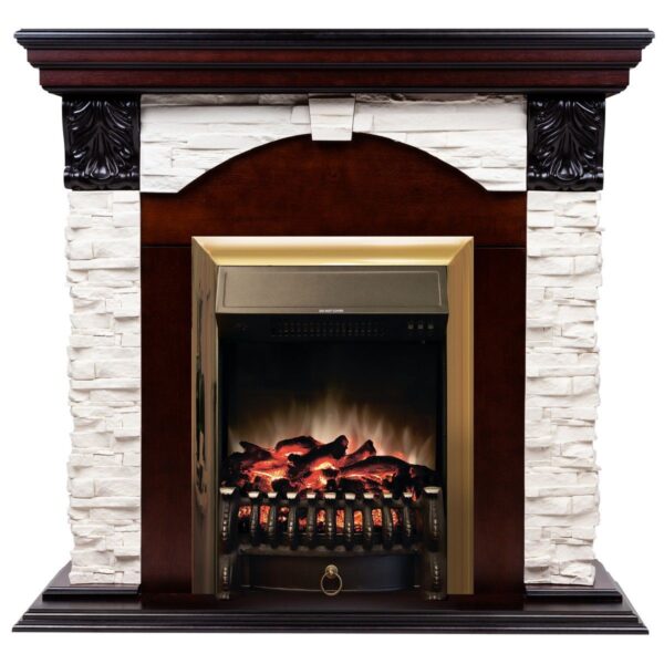 Электрокамин Dublin Lux AO с очагом Fobos Lux Brass. Габариты (ШxВxГ) 98x97x30 см