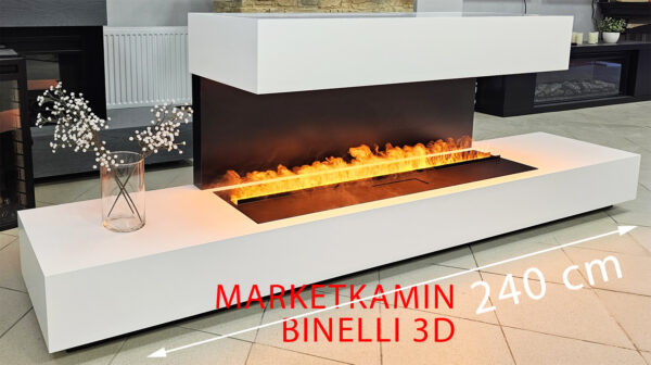 BINELLI 240 (Бинелли белая эмаль) открытые очаги c 3-х сторонним обзором, 3D эффект живое пламя (Цена зависит от очага, варианты в описании) Габариты (ШxВxГ): 2400х850х400 мм