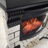 STONE LUXE (стоун) Угловой с развёрнутым основанием. Чёрный дуб/светлый кирпич. Панорамный очаг 25" Размеры: ш 1300, в 1050, г 780 мм